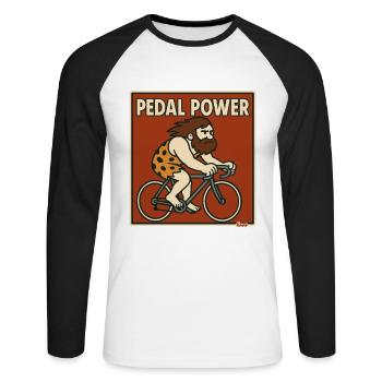 Höhlenmensch auf Rennrad Fahrrad mit Muskelkraft - Unisex Baseballshirt langarm - Weiß/Schwarz - Vorne - Nik (191cm)