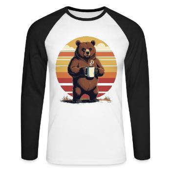 Grim Bear Coffee Mug Bears Coffee Tired - Unisex Long Sleeve Baseball T-Shirt - white/black - Front - Nik (191cm)