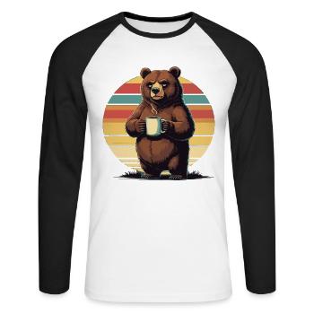 Grim Bear Coffee Mug Bears Coffee Tired - Unisex Long Sleeve Baseball T-Shirt - white/black - Front - Nik (191cm)
