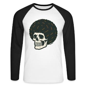 Le crâne aux cheveux ronds des profondeurs - T-shirt baseball manches longues Homme - blanc/noir - Devant - Nik (191cm)