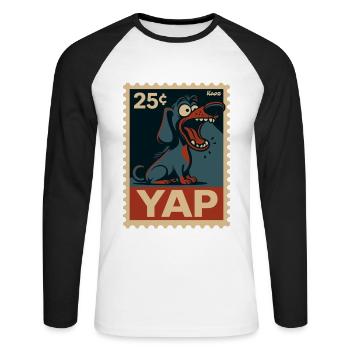 Comic-Dackel auf Briefmarke - Unisex Baseballshirt langarm - Weiß/Schwarz - Vorne - Nik (191cm)