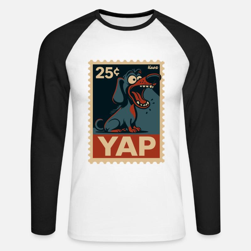 Comic-Dackel auf Briefmarke - Unisex Baseballshirt langarm - Weiß/Schwarz