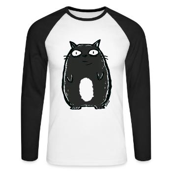 Schwarze Comic-Katze mit großen Augen - Unisex Baseballshirt langarm - Weiß/Schwarz - Vorne - Nik (191cm)