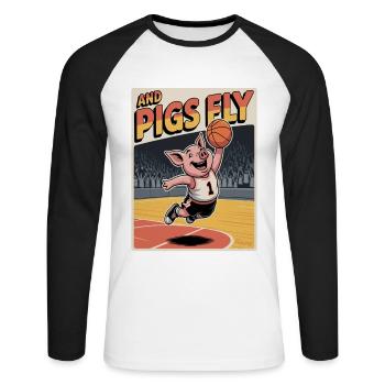 Fliegendes Schwein beim Basketball - Unisex Baseballshirt langarm - Weiß/Schwarz - Vorne - Nik (191cm)