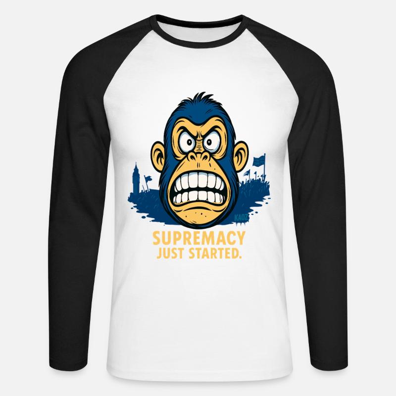Wütender Affe mit Menschenmenge - Unisex Baseballshirt langarm - Weiß/Schwarz