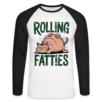 Rolling Fatties Katze Humor - Unisex Baseballshirt langarm - Weiß/Schwarz - Vorne - Nik (191cm)