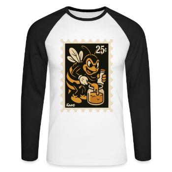 Comic bee with honey in a jar - Unisex Long Sleeve Baseball T-Shirt - white/black - Front - Nik (191cm)