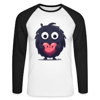 Fluffy Monster with Heart - Unisex Long Sleeve Baseball T-Shirt - white/black - Front - Nik (191cm)