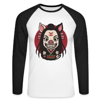 Geisha with pig nose cartoon - Unisex Long Sleeve Baseball T-Shirt - white/black - Front - Nik (191cm)