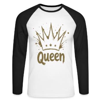 Queen Krone Splash - Unisex Baseballshirt langarm - Weiß/Schwarz - Vorne - Nik (191cm)