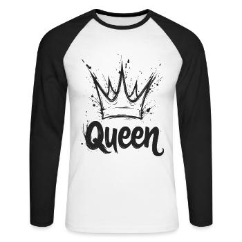 Queen Crown Splash - Unisex Long Sleeve Baseball T-Shirt - white/black - Front - Nik (191cm)