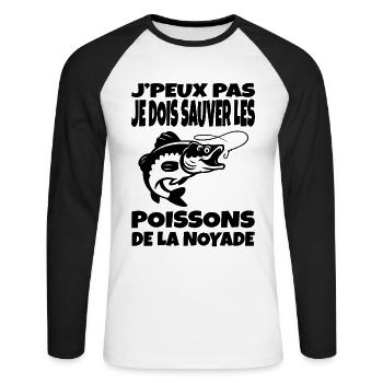 J’peux pas je dois sauver les poissons - T-shirt baseball manches longues Homme - blanc/noir - Devant - Nik (191cm)