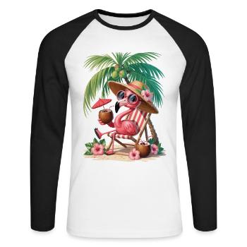 Flamingo im Sommerurlaub Urlaub - Unisex Baseballshirt langarm - Weiß/Schwarz - Vorne - Nik (191cm)