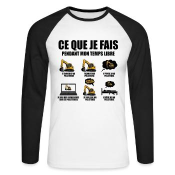 Ce que je fais pendant mon temps libre Pelleteuse - T-shirt baseball manches longues Homme - blanc/noir - Devant - Nik (191cm)