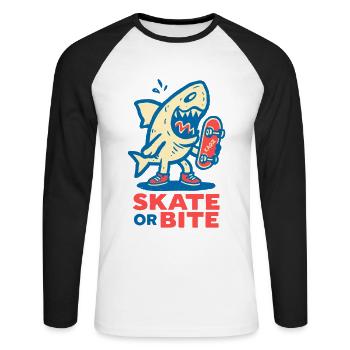 Requin de dessin animé avec planche à roulettes et dire - T-shirt baseball manches longues Homme - blanc/noir - Devant - Nik (191cm)