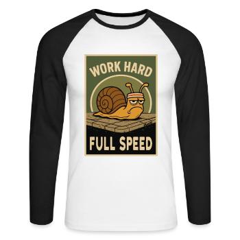 Snail with headband and saying in retro look - Unisex Long Sleeve Baseball T-Shirt - white/black - Front - Nik (191cm)