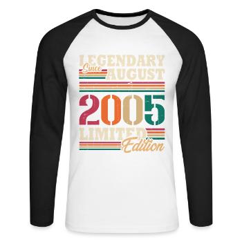 Vintage 2005 Août Cadeau Anniversaire Rétro - T-shirt baseball manches longues Homme - blanc/noir - Devant - Nik (191cm)