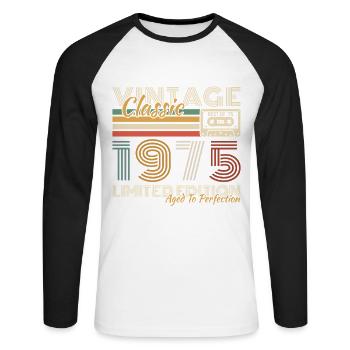 1975 Vintage Retro Geburtstagsgeschenk - Unisex Baseballshirt langarm - Weiß/Schwarz - Vorne - Nik (191cm)