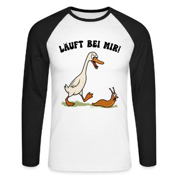 Laufente Schneckenjäger Lustiges Laufenten Ente - Unisex Baseballshirt langarm - Weiß/Schwarz - Vorne - Nik (191cm)