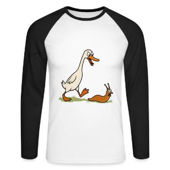 Runner duck runs with me Runner Duck Snail Duck - Unisex Long Sleeve Baseball T-Shirt - white/black - Front - Nik (191cm)
