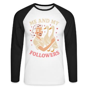 Laufenten Entenbesitzer Me And My Followers Ente - Unisex Baseballshirt langarm - Weiß/Schwarz - Vorne - Nik (191cm)