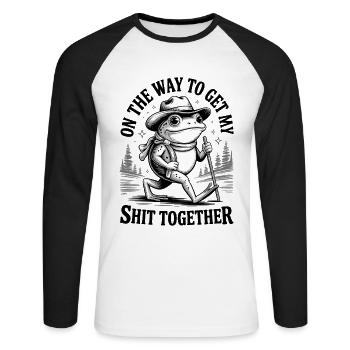 Drôle de crapaud sur le chemin de ma merde - T-shirt baseball manches longues Homme - blanc/noir - Devant - Nik (191cm)
