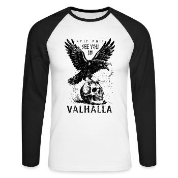 Odin Rabe - See you in Valhalla - Mythologie - Unisex Baseballshirt langarm - Weiß/Schwarz - Vorne - Nik (191cm)