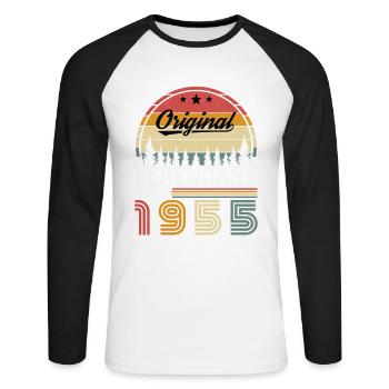 1955 Anniversaire 1955 Vintage Anniversaire 1955 - T-shirt baseball manches longues Homme - blanc/noir - Devant - Nik (191cm)