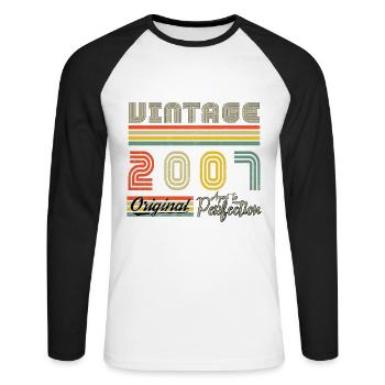 2007 Vintage Born 2007 Vintage Birthday Gift - Unisex Long Sleeve Baseball T-Shirt - white/black - Front - Nik (191cm)