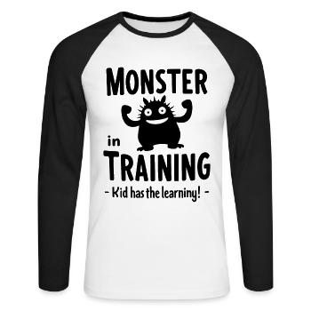 Monster Fun - Unisex Baseballshirt langarm - Weiß/Schwarz - Vorne - Nik (191cm)