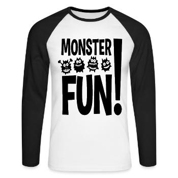 Monster Fun - Unisex Baseballshirt langarm - Weiß/Schwarz - Vorne - Nik (191cm)