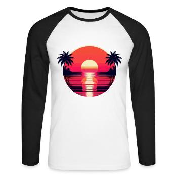 Soleil Plage Vacances Rétro Palmiers Mer - T-shirt baseball manches longues Homme - blanc/noir - Devant - Nik (191cm)