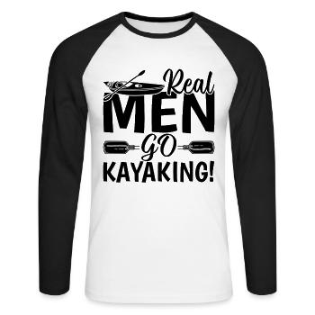 Watersports Kayaking - Real men go Kayaking - Unisex Baseballshirt langarm - Weiß/Schwarz - Vorne - Nik (191cm)