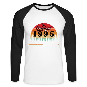 1995 Geburtstag Geboren im Jahrgang 1995 Retro. Editio - Unisex Baseballshirt langarm - Weiß/Schwarz - Vorne - Nik (191cm)