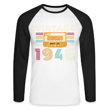 80 Année 1946 Vintage Rétro Anniversaire - T-shirt baseball manches longues Homme - blanc/noir - Devant - Nik (191cm)