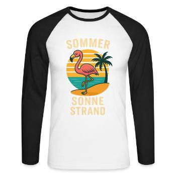 Flamingo Urlaub Sommer Strand Retro Design - Unisex Baseballshirt langarm - Weiß/Schwarz - Vorne - Nik (191cm)