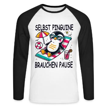 Penguin Summer Holiday Break Beach Sea - Unisex Long Sleeve Baseball T-Shirt - white/black - Front - Nik (191cm)