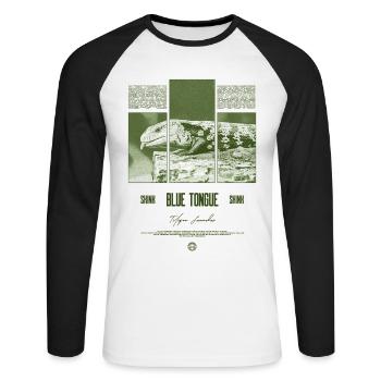 Blue Tongue Skink Reptile Keeper Streetwear - Unisex Baseballshirt langarm - Weiß/Schwarz - Vorne - Nik (191cm)
