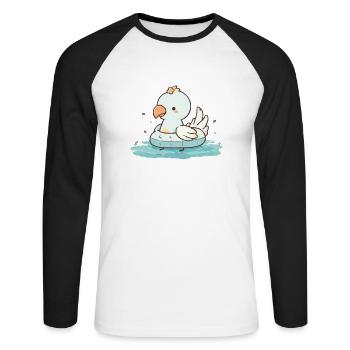 Süßer Cartoon Papagei mit Schwimmring im Wasser - Unisex Baseballshirt langarm - Weiß/Schwarz - Vorne - Nik (191cm)
