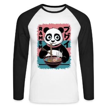 Kawaii Panda Ramen Style Japon Design - T-shirt baseball manches longues Homme - blanc/noir - Devant - Nik (191cm)