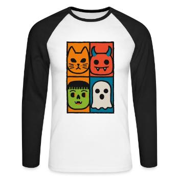 Visages colorés d’Halloween - Funny Monster Art - T-shirt baseball manches longues Homme - blanc/noir - Devant - Nik (191cm)
