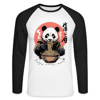 Kawaii Panda Ramen Style Japon Design - T-shirt baseball manches longues Homme - blanc/noir - Devant - Nik (191cm)