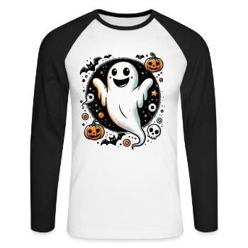 Halloween fantôme citrouille tour ou friandise drôle - T-shirt baseball manches longues Homme - blanc/noir - Devant - Nik (191cm)