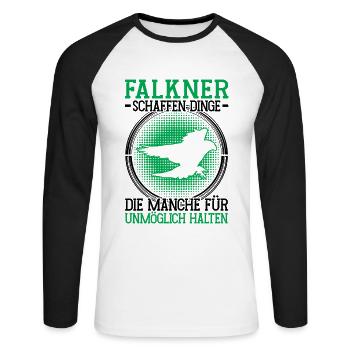 Falkner unmöglich Beizjagd Falknerei - Unisex Baseballshirt langarm - Weiß/Schwarz - Vorne - Nik (191cm)