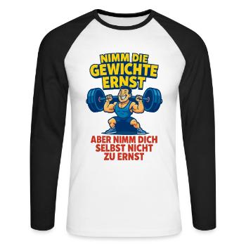 Funny Fitness uWorkout Shirt for Bodybuilders - Unisex Long Sleeve Baseball T-Shirt - white/black - Front - Nik (191cm)
