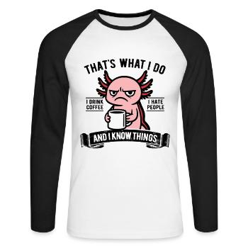 Je bois du café, je déteste les gens et je sais des choses - T-shirt baseball manches longues Homme - blanc/noir - Devant - Nik (191cm)