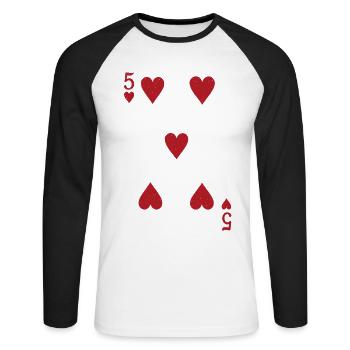 Cartes Coeur Five Skat Poker Doppelkopf - T-shirt baseball manches longues Homme - blanc/noir - Devant - Nik (191cm)