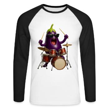 Aubergine Schlagzeug - Unisex Baseballshirt langarm - Weiß/Schwarz - Vorne - Nik (191cm)