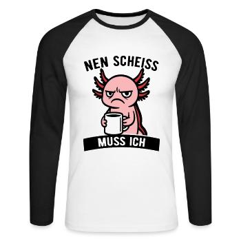 Frecher Axolotl - Nen Scheiß muss ich - Kaffee - Unisex Baseballshirt langarm - Weiß/Schwarz - Vorne - Nik (191cm)