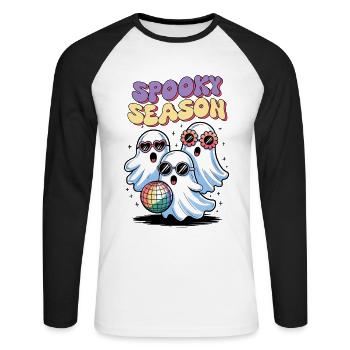 Geist Halloween Spooky Season - Unisex Baseballshirt langarm - Weiß/Schwarz - Vorne - Nik (191cm)